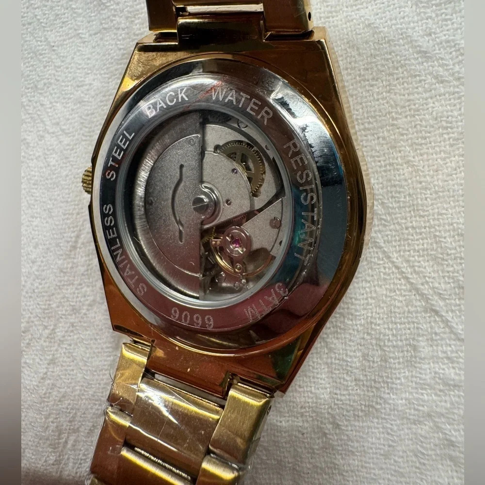 RUIQI Unisex Elegant Mechanical Watch - Full Golden Dial, Luminous Hands, NEW